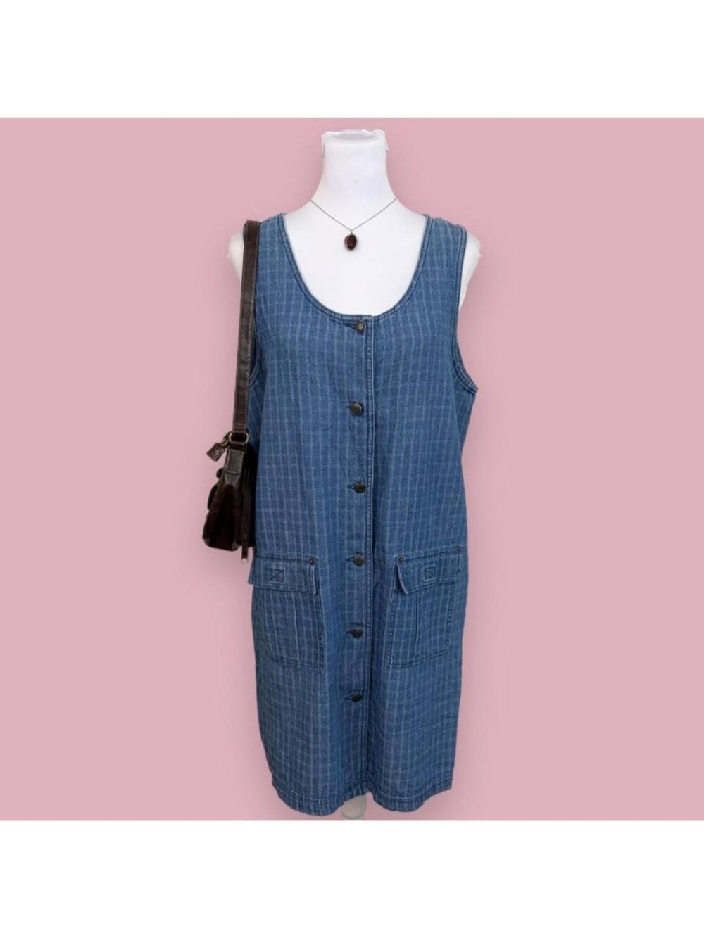90s plaid cottagecore button front jumper dress